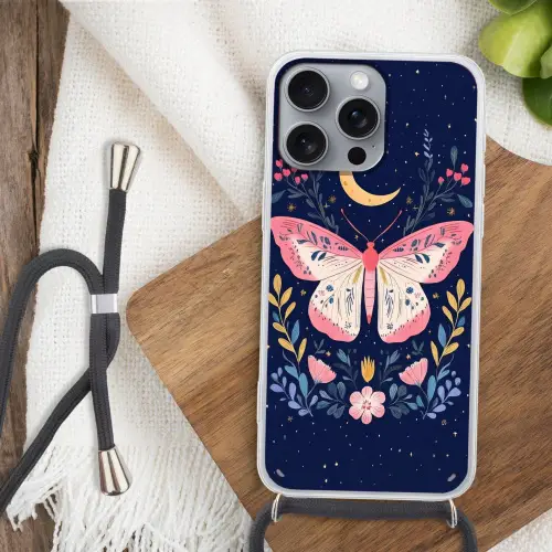 Vlinder - Maan - Bloemen - Sterrenhemel Hoesje iPhone 16 Pro Max met koord klein -sfeer4