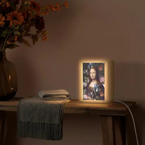 Mona Lisa - Leonardo da Vinci - Bloemen Light Box met kabel (Tafellamp) klein -sfeer4