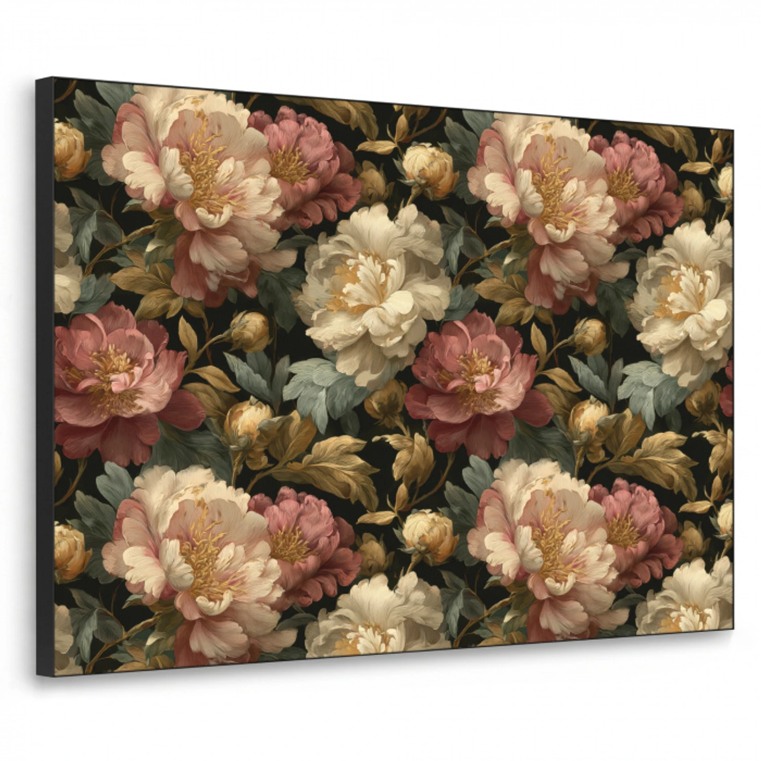 Bloemen - Barok - Patroon - Roze - Crème Textielframe zwart klein 947 -3d