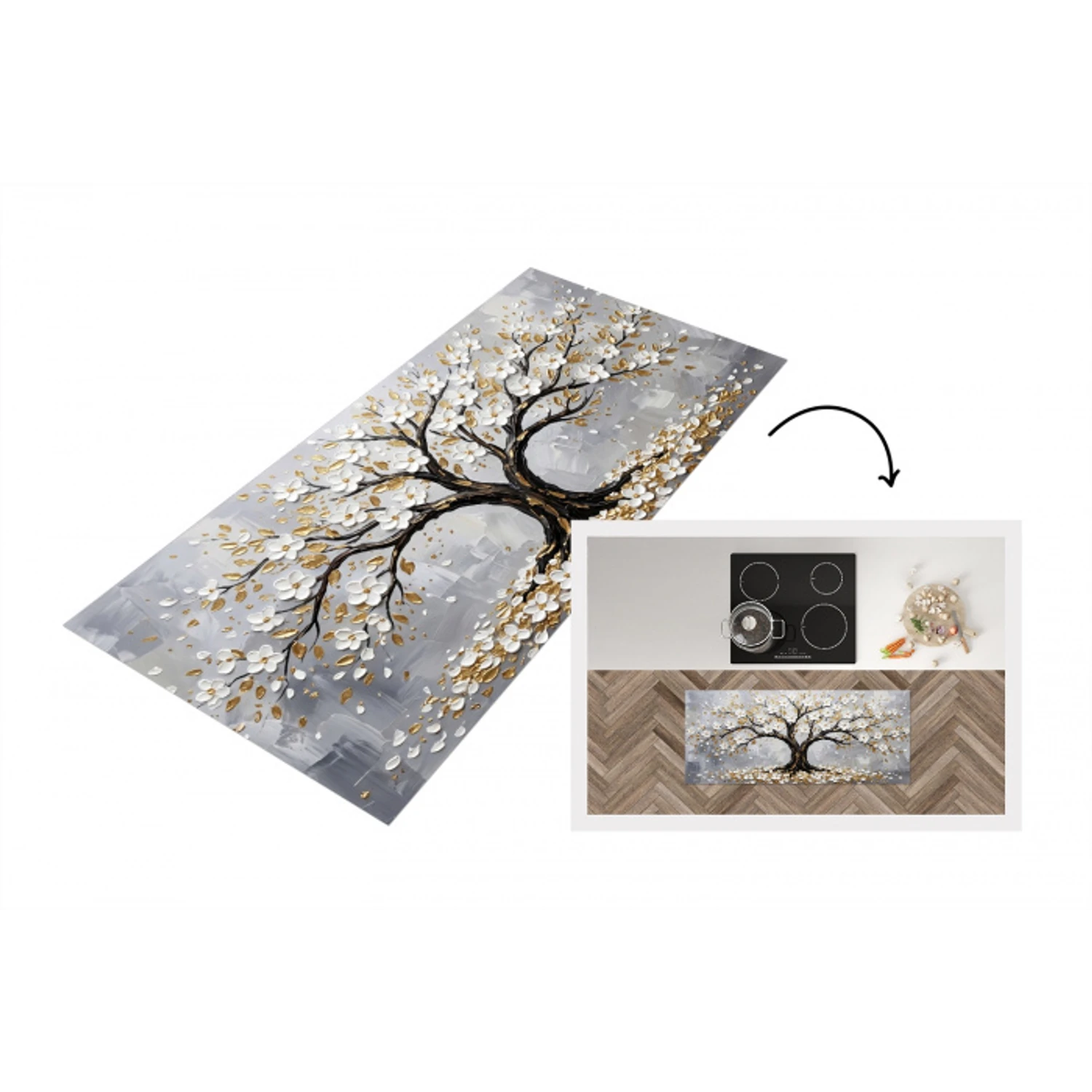 Boom - Bloemen - Natuur - Abstract - Wit Keukenloper - keukenmat middel -3d