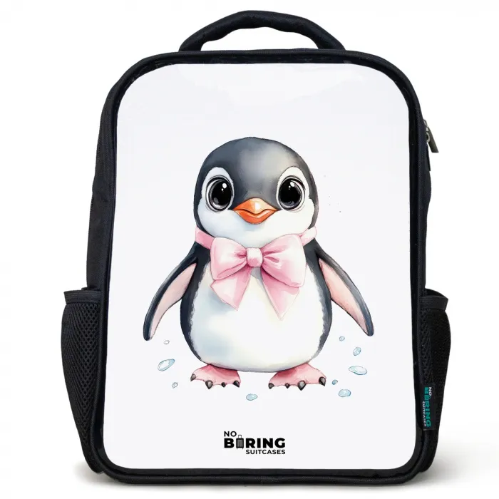 Pinguïn met roze strik en ijsdruppels Rugzak - Zwart middel -3d
