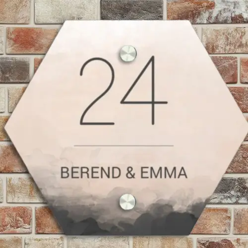 Aquarel - Beige - Klassiek Naambord Hexagon klein -sfeer2
