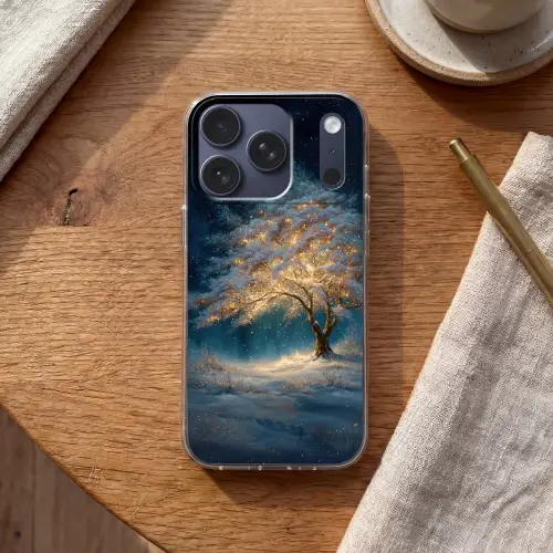 Levensboom - Nacht - Donker - Blauw Telefoonhoesje iPhone 17 Pro klein -sfeer1