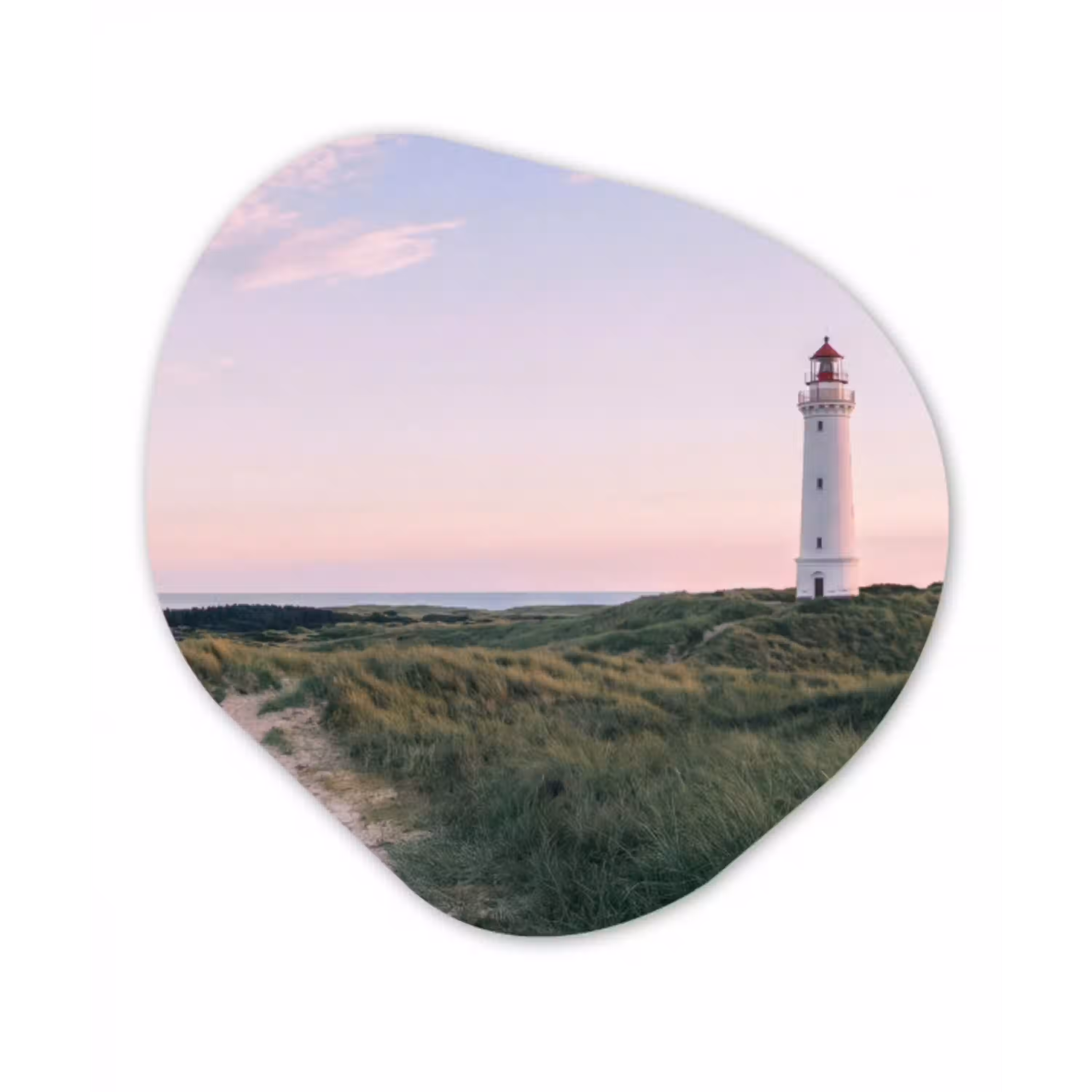 Vuurtoren - Duinlandschap - Zee Wandcirkel Organisch Aluminium middel -3d