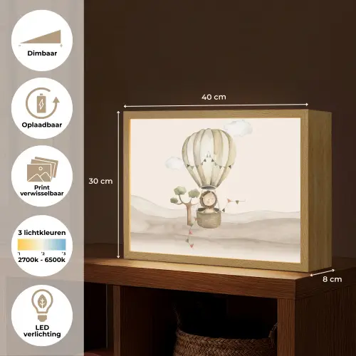 Luchtballon - Leeuw - Watercolor - Safari - Dieren Light Box met batterij (Wandlamp kind) middel -USP_websiteoverzichtNL