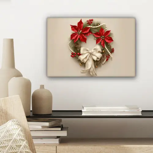 Deurkrans - Strik - Kerst - Rood - Groen canvas 2cm klein -sfeer6