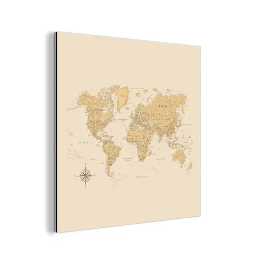 Wereldkaart - Realistisch - Beige aluminium wit klein -3d