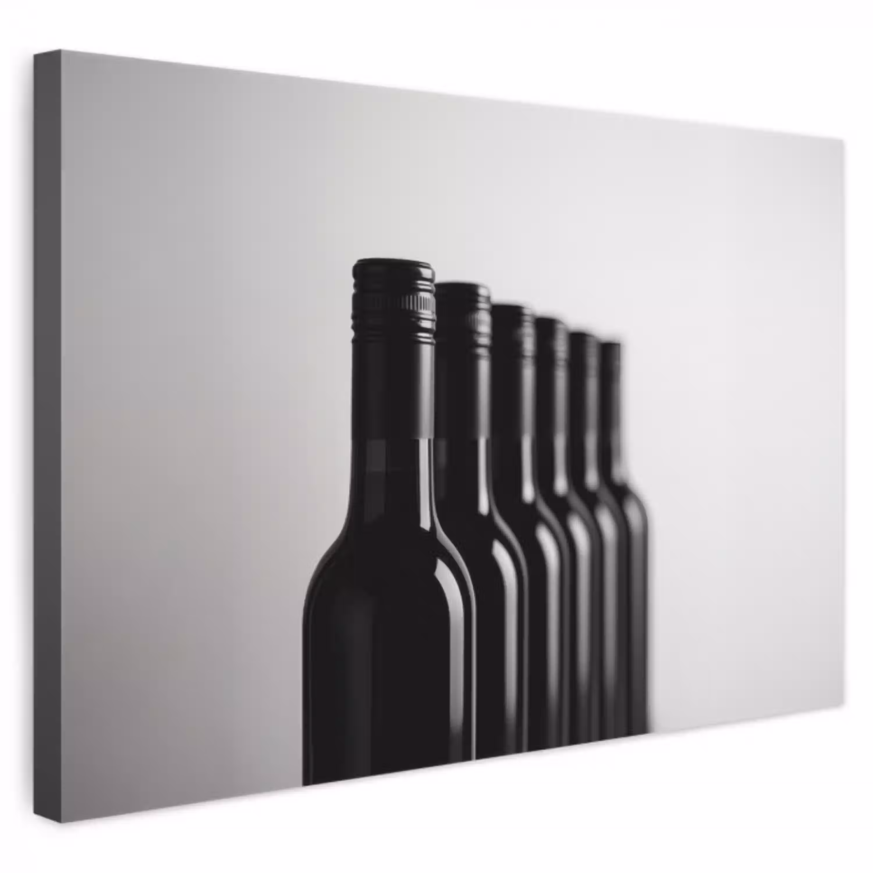 Wijnflessen - Zwart - Minimalistisch canvas 2cm klein -3d