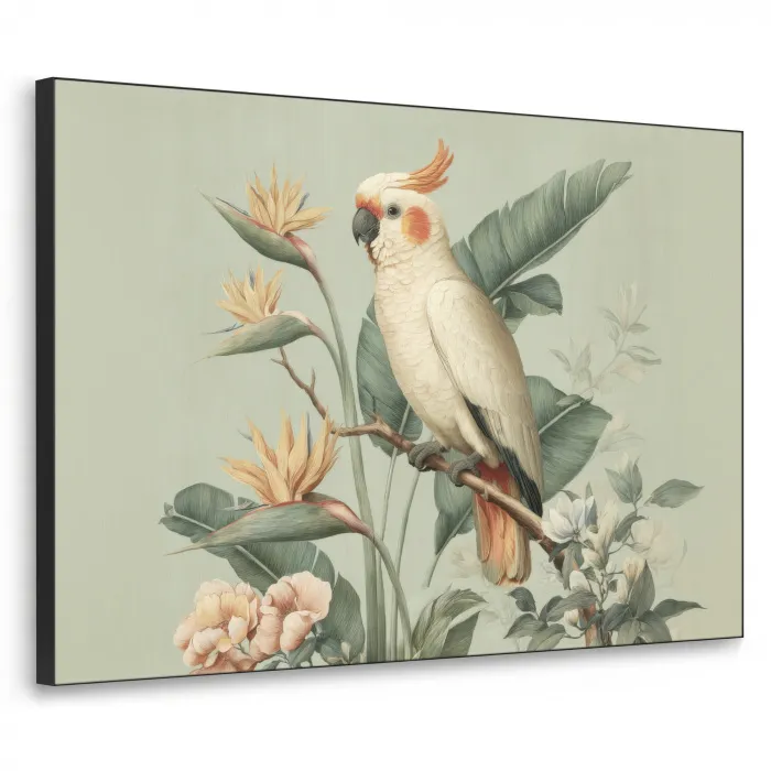 Gele kuifkaketoe - paradijsvogelbloemen - Groen Textielframe zwart klein -3d