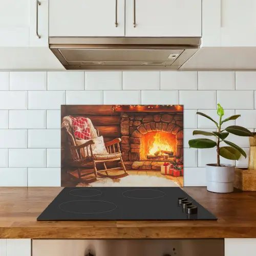 Winter - Kerst - Huis - Openhaard keuken achterwand spatscherm klein -sfeer2