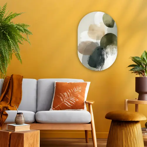 Minimalistisch - Cirkels - Penseelstreken - Beige Wandcirkel Ovaal Forex klein -sfeer4