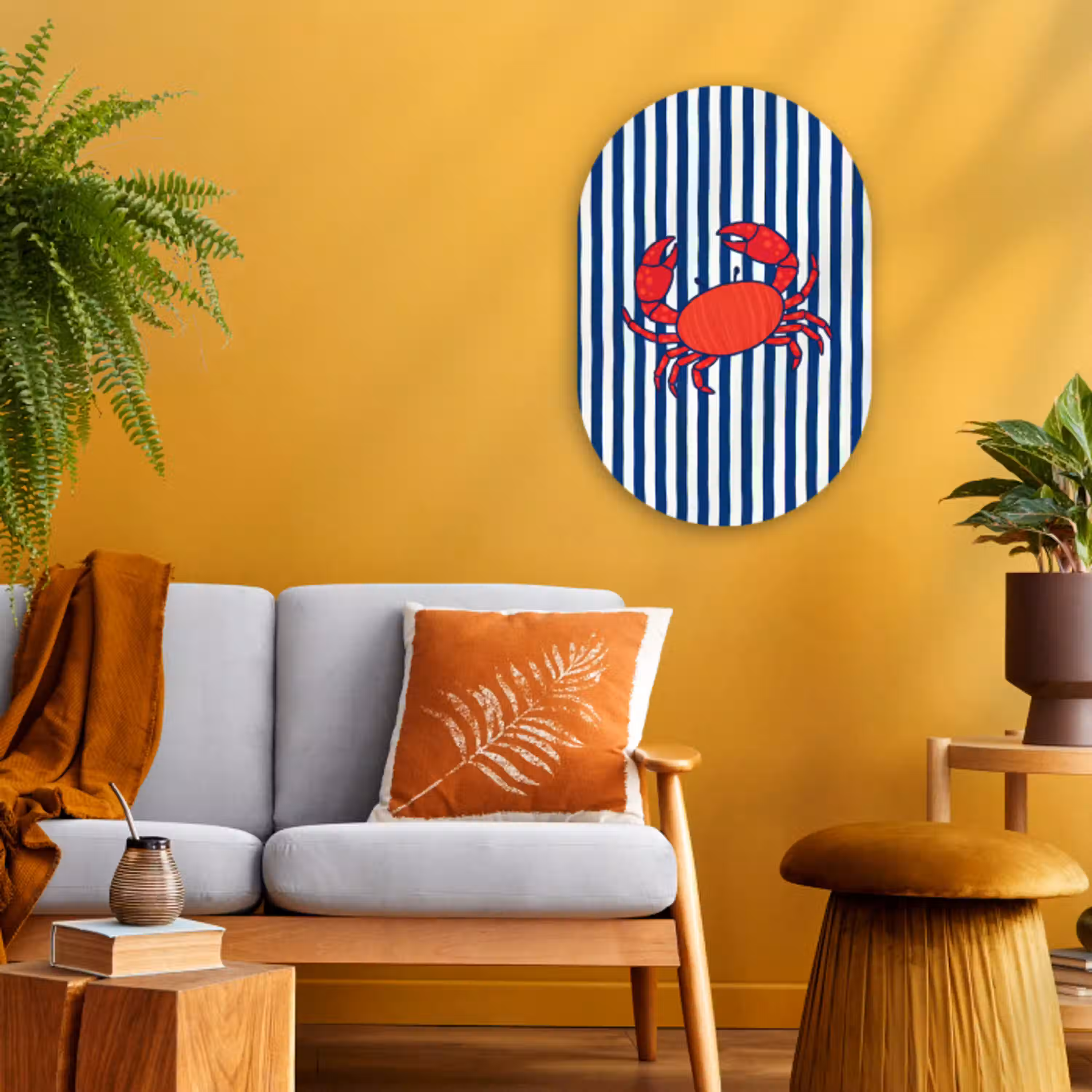 Krab - Strepen - Zeeleven - Illustratie - Rood Wandcirkel Ovaal Forex klein -sfeer4