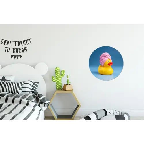 Badeend - Handdoek - Blauw Wandcirkel aluminium klein -kinderkamer