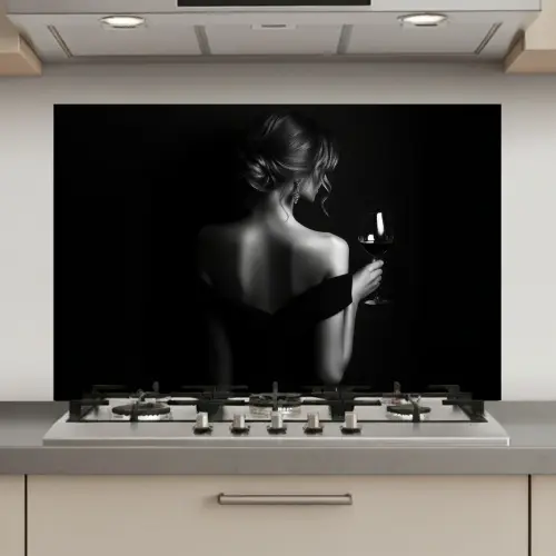 Vrouw - Wijn - Jurk keuken achterwand spatscherm klein -3d_website