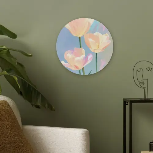 Tulpen - Roze accenten - Blauw Akoestische PET Vilt - Rond klein -sfeer2