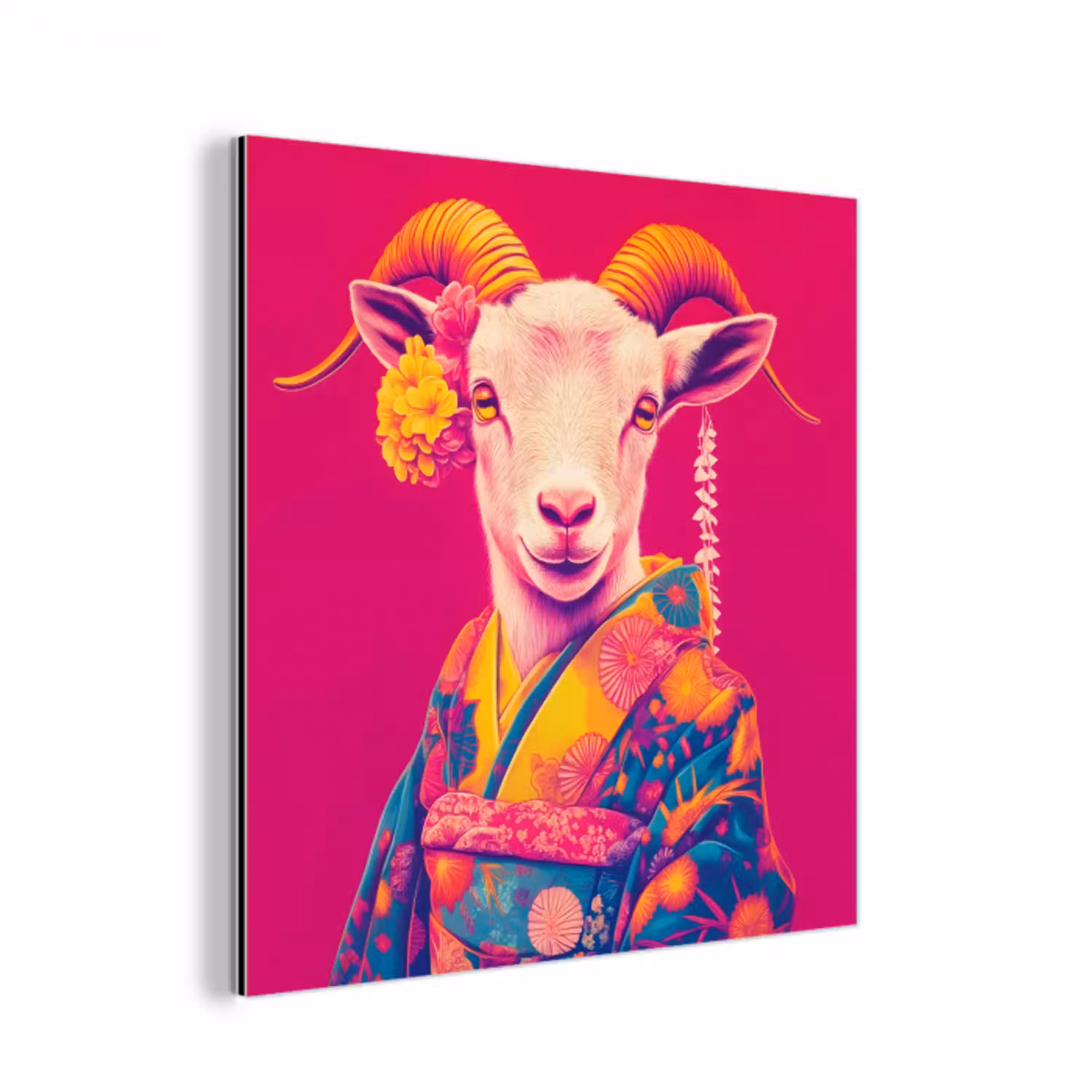 Geit - Hoorns - Kimono - Kleurrijk aluminium wit klein -3d