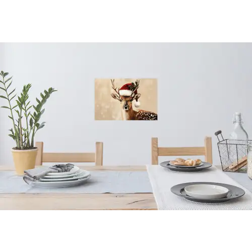 Kerst - Hert - Gewei - Rood Muursticker klein -eettafel
