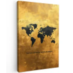 Quote - Goud - Wereldkaart - Zwart Tuinposter op houten frame 2 cm dik middel -3d