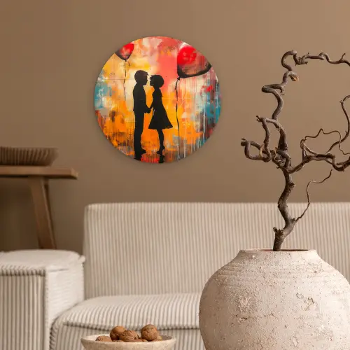 Street art - Liefde - Graffiti - Kunst - Banksy Wandcirkel kunststof plaat 5mm dik klein -sfeer1