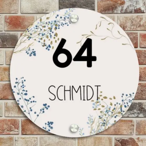 Bloemen - Beige - Modern Naambord Rond klein -sfeer2