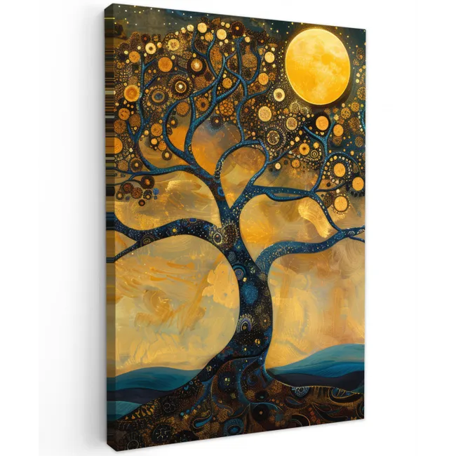 Boom - Maan - Bloemen - Goud - Kunst canvas 2cm klein -z3d