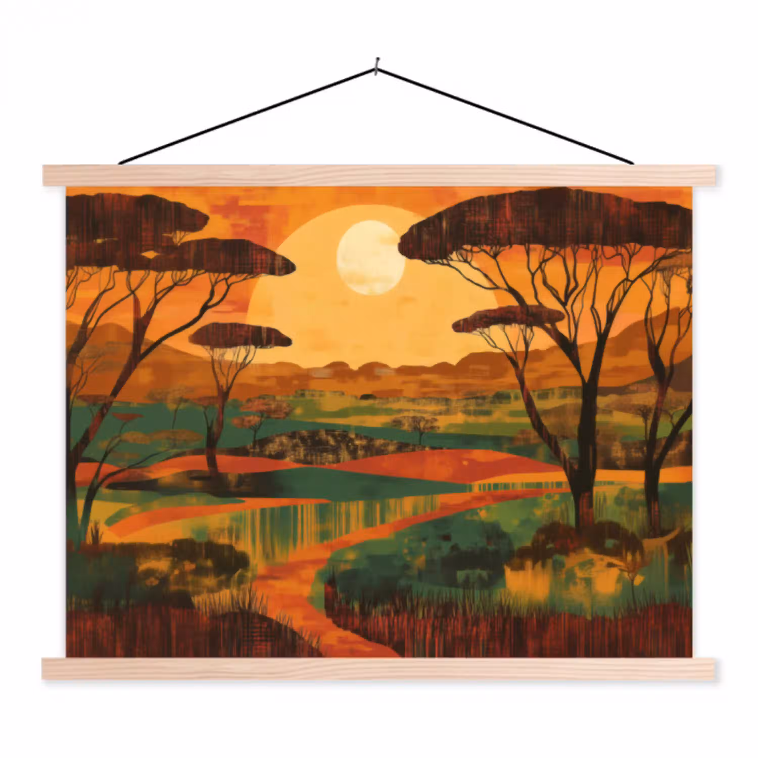 Landschap - Afrikaans - Zon textielposter latten blank klein -3d