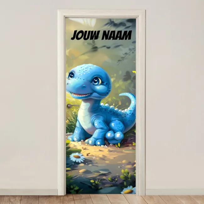 Deursticker met naam - Dinosaurus  - Bos - Blauw