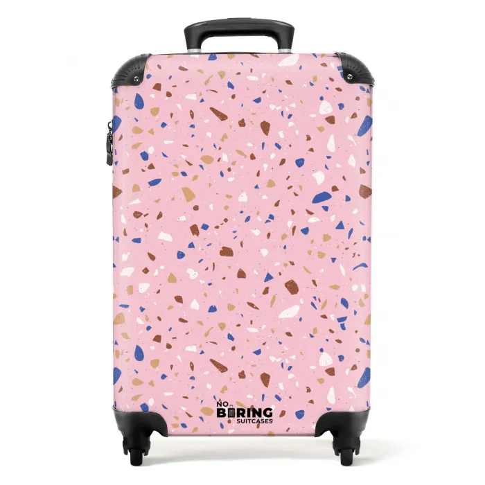 Terrazzo patroon veelkleurig roze en blauw NBS - Handbagage koffer - Kinderen Unisex middel -productfoto_recht