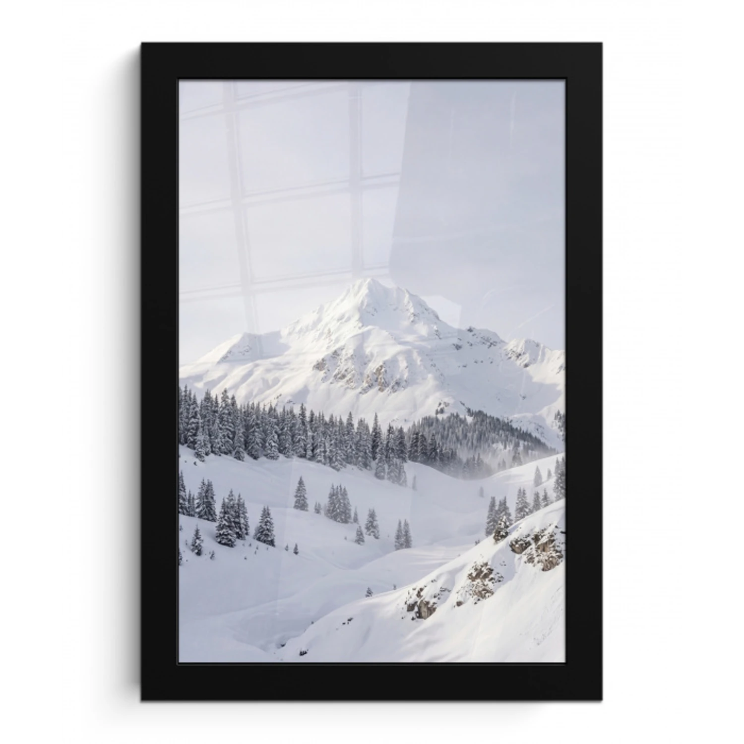 Berg - Sneeuw - Winter - Natuur - Wit fotolijst zwart zonder passe partout klein -3d