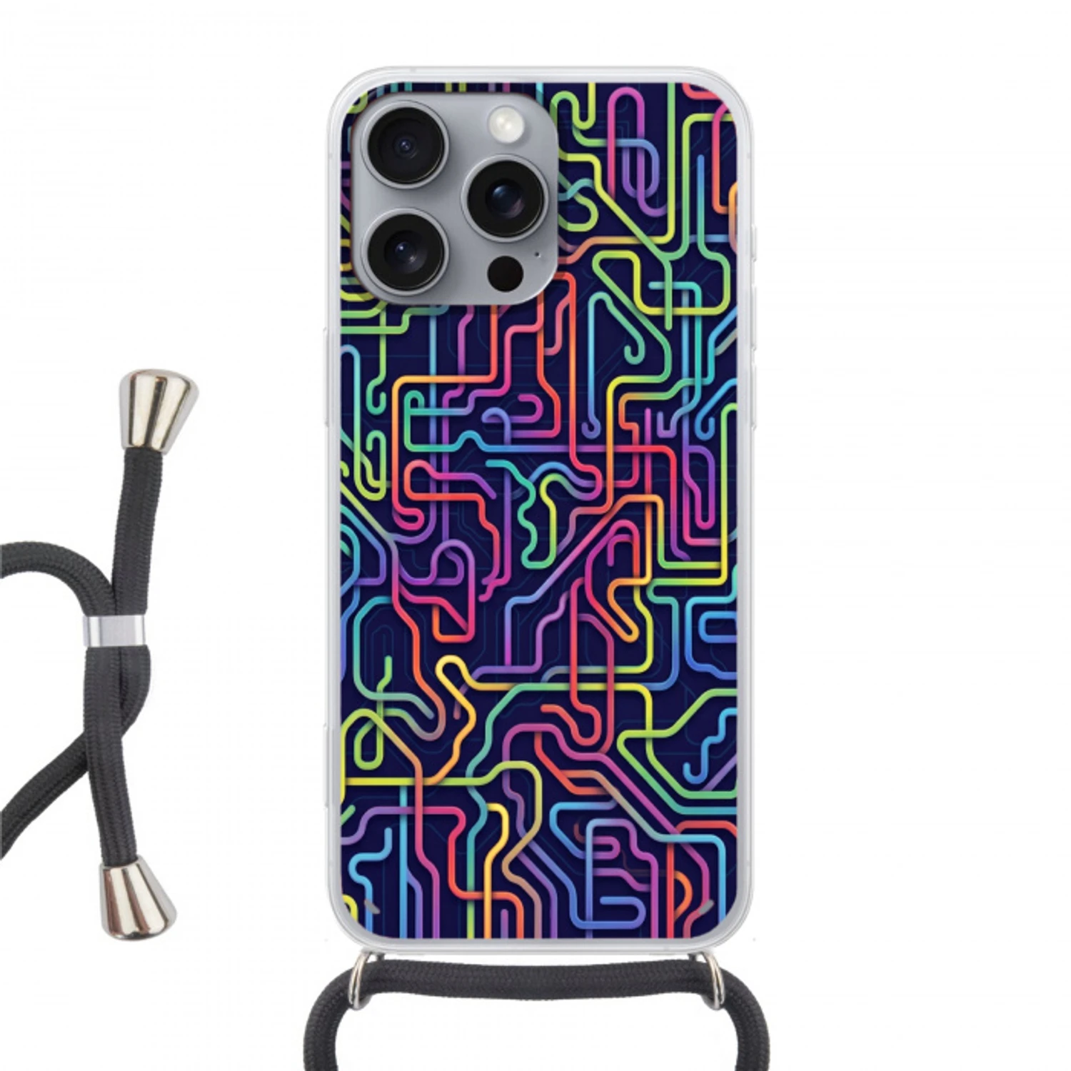 Retro - Abstract - Neon Hoesje iPhone 16 Pro Max met koord klein -3d