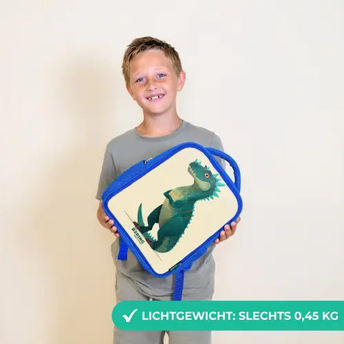 Spiky dino met vriendelijke blik Kinderrugzak - Blauw middel -sfeer1_NL