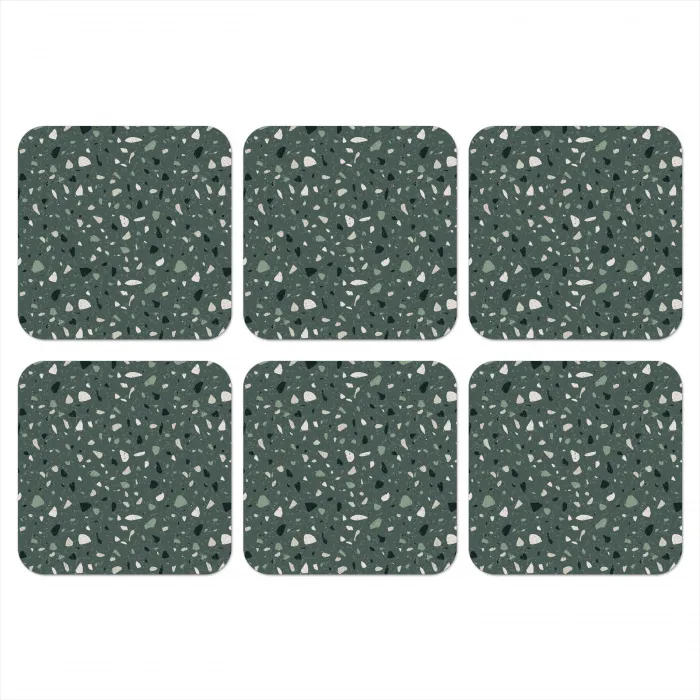 Terrazzo -  Patroon - Kleurrijk - Groen onderzetter kurk middel 366 -3d
