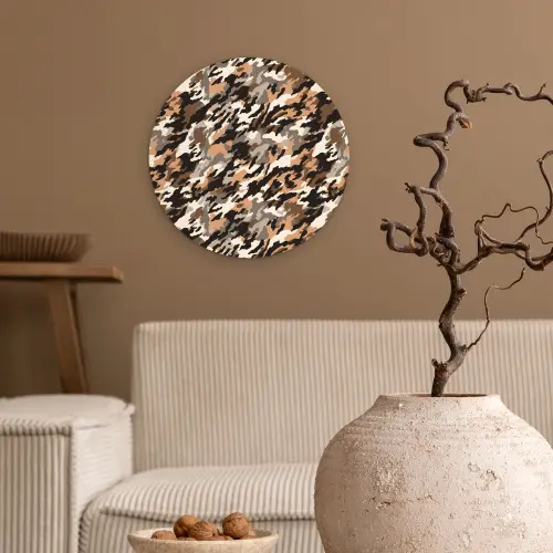 Camouflage - Patroon - Beige - Bruin Wandcirkel plexiglas klein 852 -sfeer1