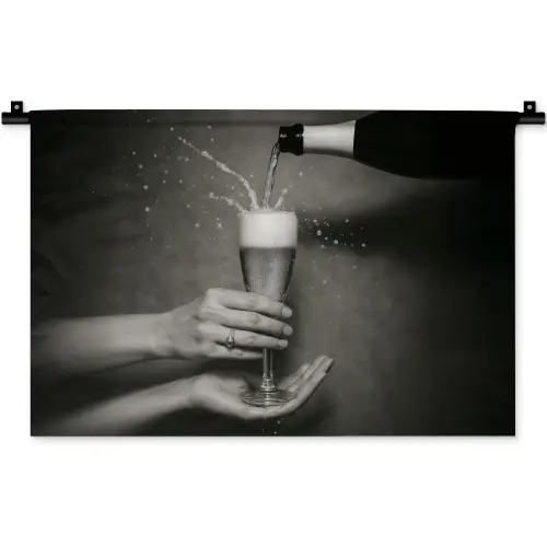 Champagnefles - Glas - Minimalistisch - Spetters Wandkleed katoen klein -zz3d