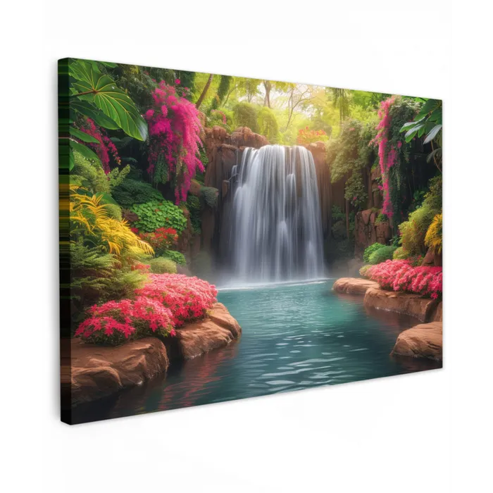 Betoverende Waterval in de Tropen Tuinposter op houten frame 2 cm dik klein -3d