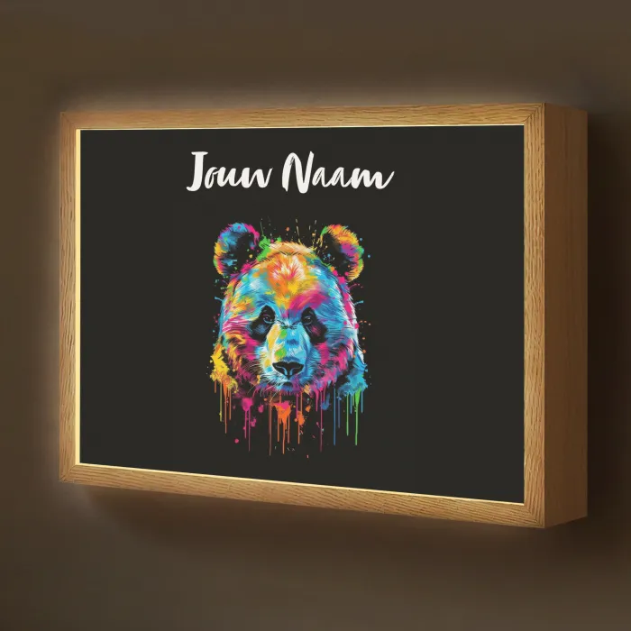 Panda - Dieren - Kleur - Verf - Zwart Light Box met batterij (Wandlamp kind) middel -z3d_website