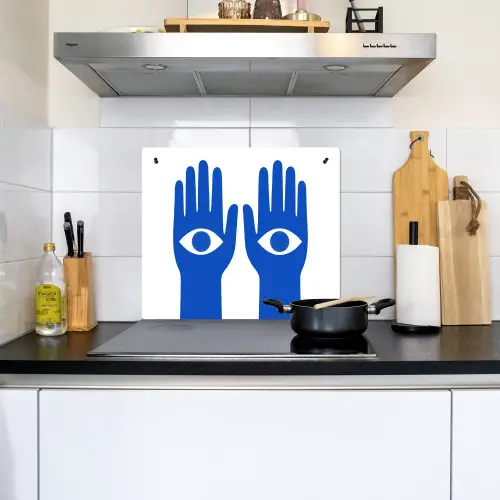 Handen - Twee - Ogen - Blauw Inductie beschemer met haakjes middel -sfeer2