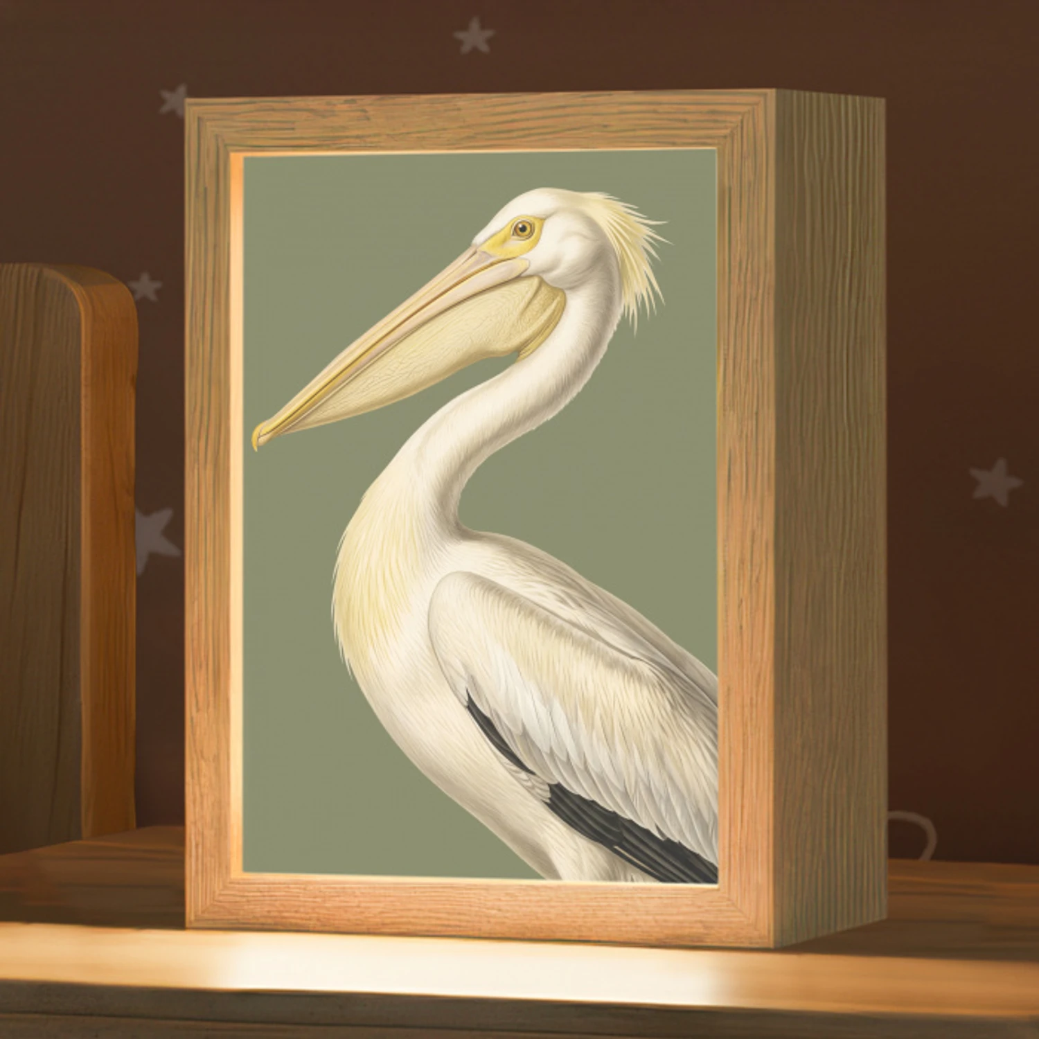 Pelikaan - Wit - Vogel - Klassiek - Natuur Light Box met kabel (Kinderlampje) klein -zzz_3d_website