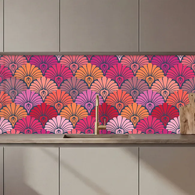 Patronen - Art Deco - Roze - Bloemen keuken achterwand 2 middel 871 zz_3dshopping