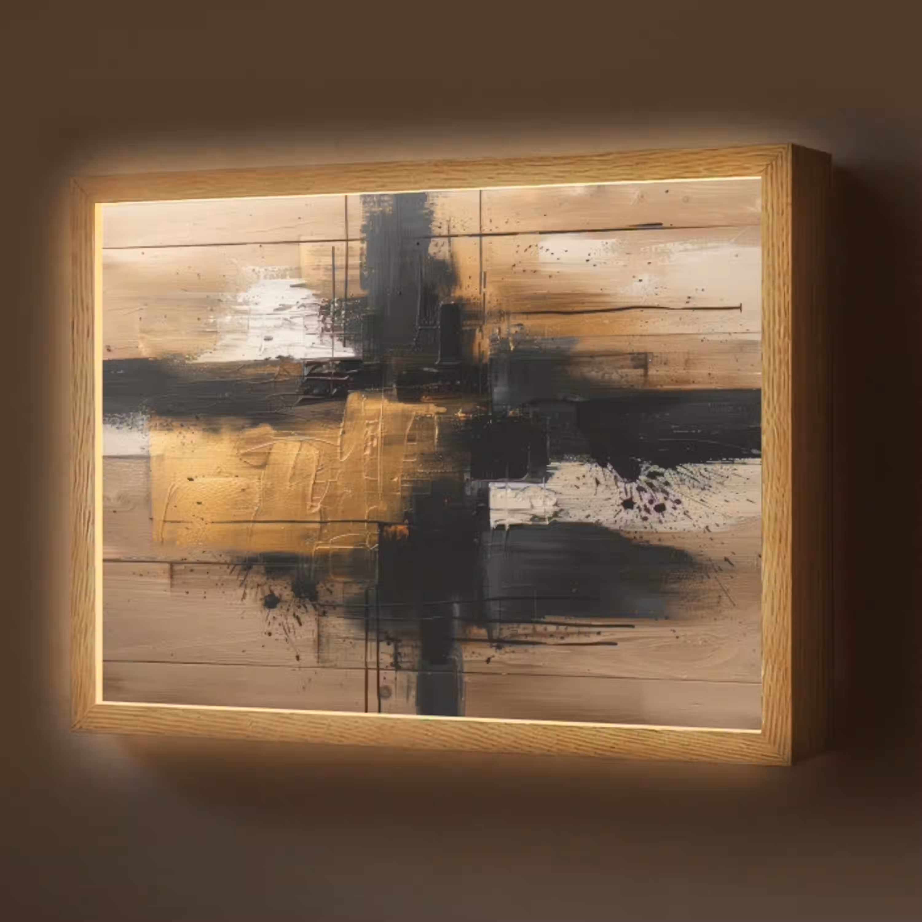 Modern - Zwart - Goud - Verf Light Box met batterij (Wandlamp) middel -z3d_website