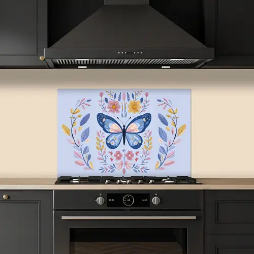 Vlinder - Lichtblauw - Sierlijk - Bloemen keuken achterwand spatscherm klein -sfeer1