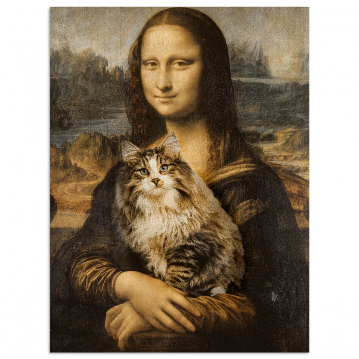 Mona Lisa - Kat - Leonardo da Vinci - Vintage - Kunstwerk - Oude meesters - Schilderij poster papier klein -3d