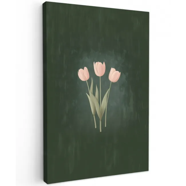 Tulpen - Liefde - Donkergroen Tuinposter op houten frame 2 cm dik middel -3d