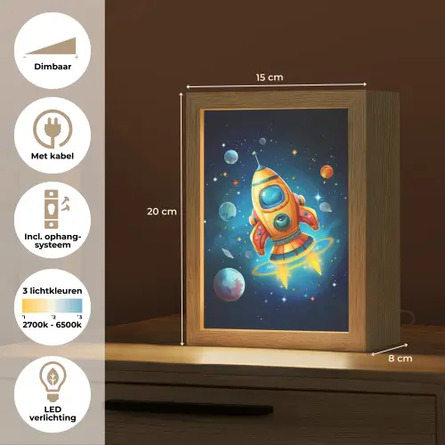 Raket - Ruimte - Planeten - Kinderen - Jongen Light Box met kabel klein -USP_NL