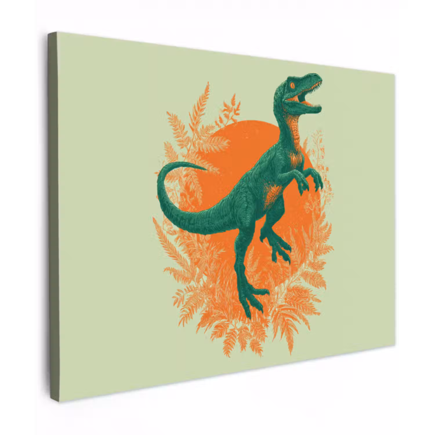 Leinwandbild - Dinosaurier - Grün - Pflanzen - Kreis