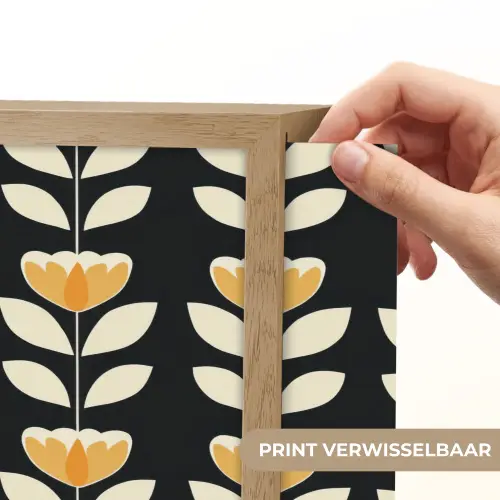 Retro - Bloem - Zwart - Okergeel Light Box met batterij (Wandlamp) middel 907 -USP_websiteprintNL