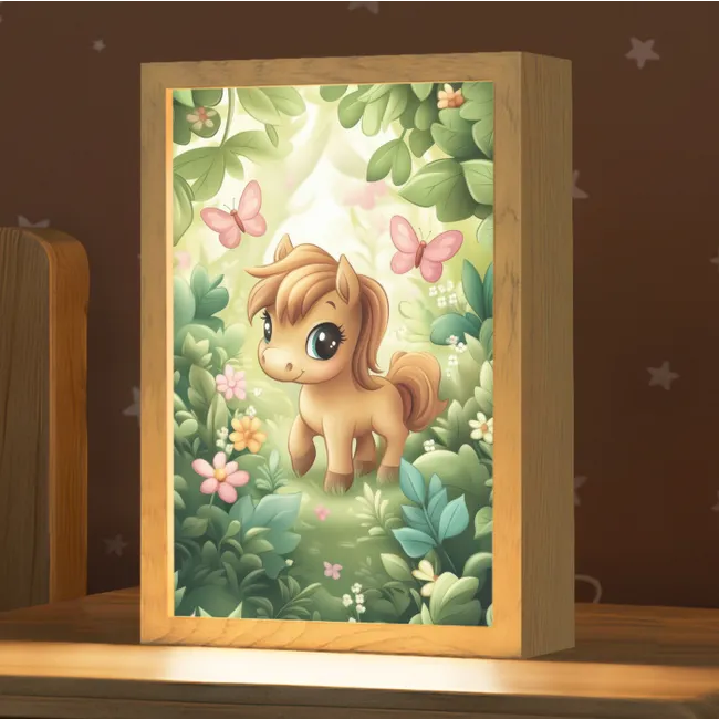 Kids’ Night Light - Pony - Brown - Cartoon - Butterflies