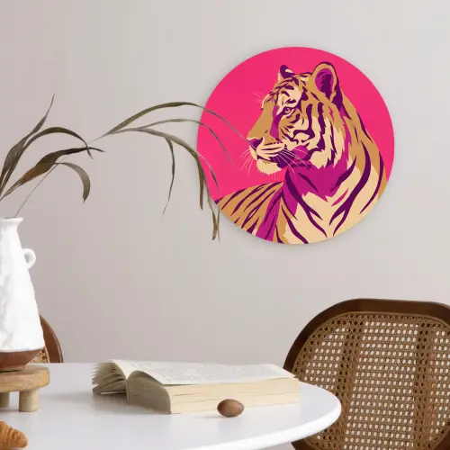 Tijger - Modern - Neon Wandcirkel kunststof plaat 5mm dik klein -sfeer4