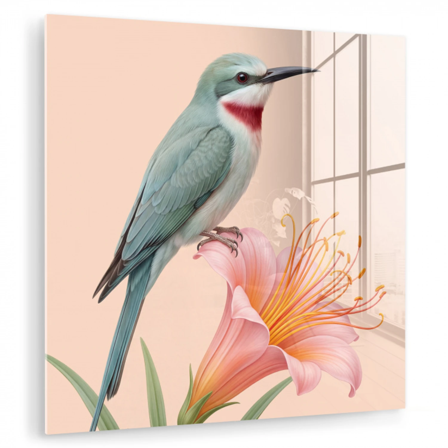 Vogel - Bloem - Natuur - Roze plexiglas 5mm klein -zzzproduct_nieuw