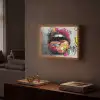 Lippen - Graffiti - Expressief Light Box met batterij (Wandlamp) middel -sfeer1